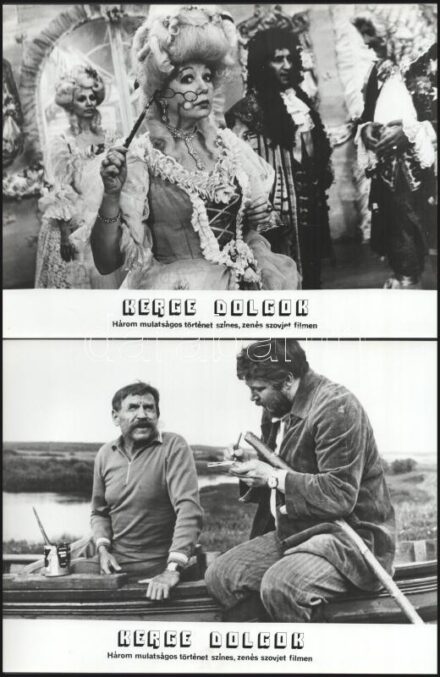 cca 1976 ,,Kerge dolgok" című szovjet film jelenetei és szereplői, 21 db vintage produkciós filmfotó ezüst zselatinos fotópapíron, a használatból eredő (esetleges) kisebb hibákkal, 18x24 cm