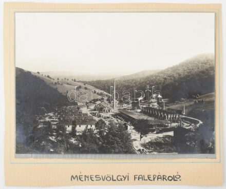 cca 1905 Erdély Ménesvölgyi falepároló. Krassó-Szörény vármegye. Az Osztrák-Magyar Vasúttársaság létesítménye. Nagy méretű fotó 28x22 cm Kartonon / 1905, Transylvania, woodpulp plant of Ménesvölgy. Krassó-Szörény County. A facility of the Austro-Hungarian