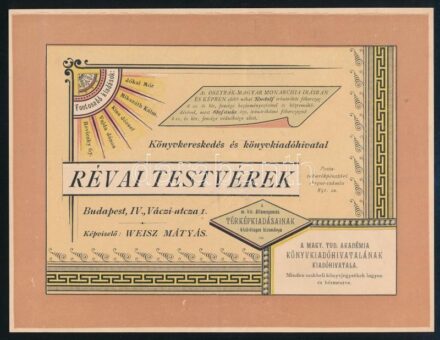 Révai Testvérek Könyvkereskedés és Könyvkiadóhivatal reklámcédula