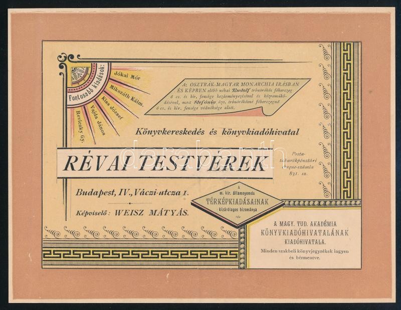 Révai Testvérek Könyvkereskedés és Könyvkiadóhivatal reklámcédula