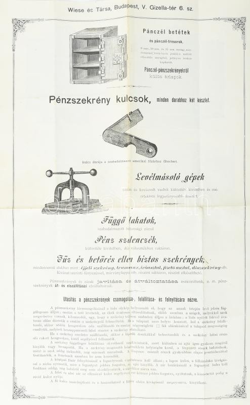 cca 1890 Wiese és Társa páncélszerkény-gyára képes árjegyzék 4 p 30x45 cm Hajtva / Safe catalogue with images - Image 3