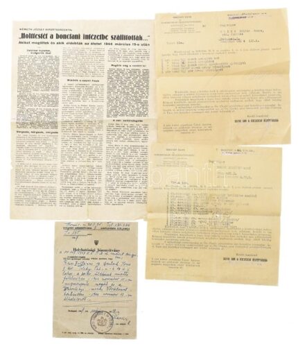 1944-1947 Reiss Zoltán (1877-1945) építész (Corvin áruházat az ő tervei alapján építették) és felesége vészkorszakból származó iratai, 2 db Magyar Bank és Kereskedelmi Rt. által lefoglalt értéktárgylista, valamint felesége Reiss Zoltánné Deutsch Ilona