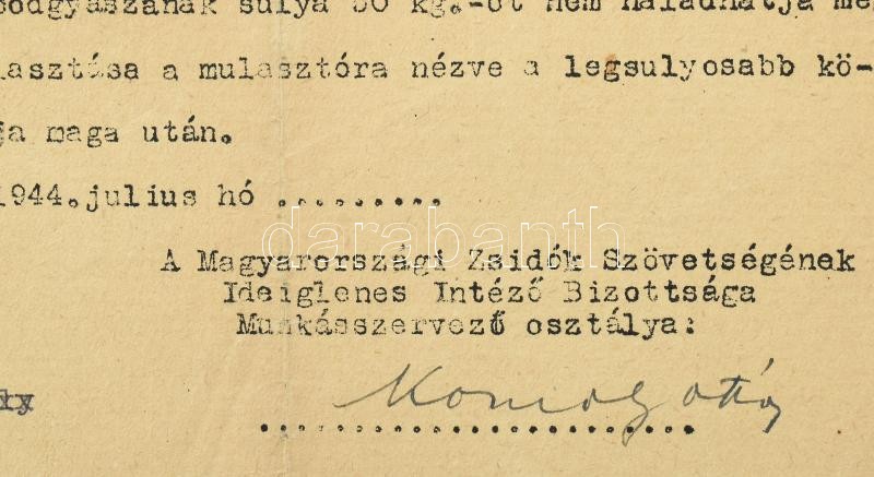 1944 Magyarországi Zsidók Szövetségének Ideiglenes Intéző Bizottsága Munkásszervező osztálya utasítása a XIV. ker Aréna út 55. szám alatt, a gyűjtőhelyen való megjelenésről, rajta az ajánlott értéktárgyak listájával. A hátoldalán a menlevél számaival. Az - Image 3