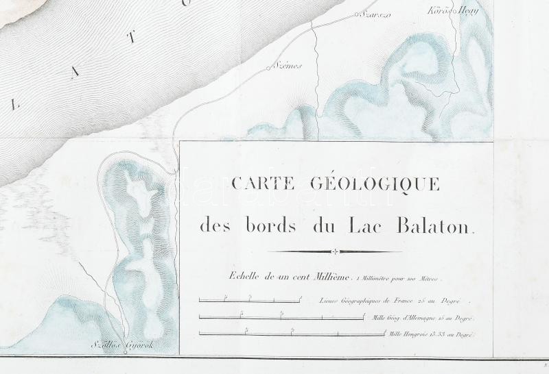 Carte géologique des bords de Lac Balaton - (A Balaton színezett, rézmetszetes geológiai térképe 1813-ból.) Színezett rézmetszet. N. L. Rousseau. megjelent: Beudant, Francois Sulpice: ,,Voyage mineralogique et geologique en Hongrie, pendant l'année 1818" - Image 2