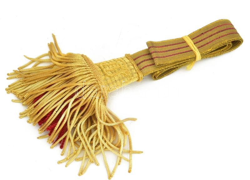 Osztrák-Magyar Monarchia, FJI (I. Ferenc József) tiszti kardbojt, a szalagon aranyszín alapon három vörös csíkkal, a bojton vörös zsinórok felett aranyszínű fémszálakkal, szép állapotban / Austro-Hungarian Monarchy, officer's sword knot, in good