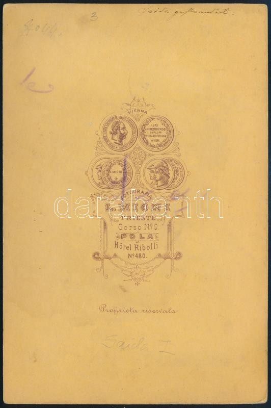 cca 1874 Az S.M.S. Saida I. pusztulása a Messinai szorosban. Festményről készült szépia fotó 11x17 cm / destruction of two-masted golette S.M.S.Saida I in the Strait of Messina on November 11, 1874. Sepia photo of a painting on cartboard 11x17 - Image 2