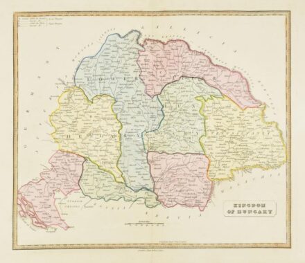 Kingdom of Hungary. Magyarország és Erdély színezett rézmetszetű térképe. London, 1839. Allan Belle & Co 350x305 mm / Colored engraving.