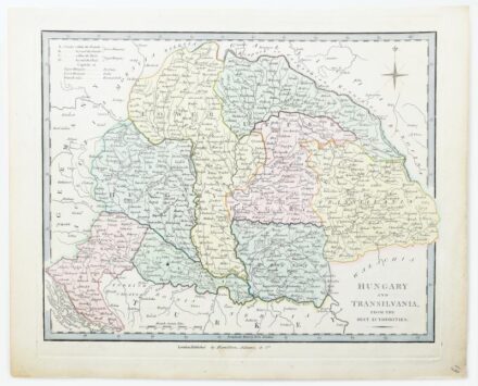 Hungary and Transilvania. Drawn from the Latest Authorities. Magyarország és Erdély színezett rézmetszetű térképe. London, 1814. Hamilton, Adams & Co. 287x227 mm / Colored engraving.