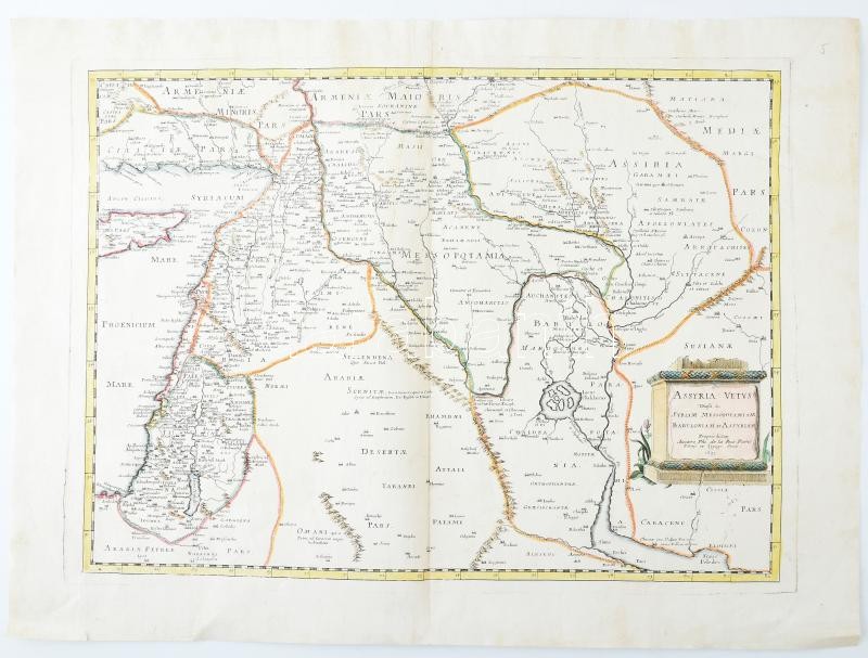 Ph. De la Rue / Semin: Assyria Vetus Divisa in Syriam, Mesopotamiam, Babyloniam, & Assyriam Proprie Dictam.Auctore Ph. de la Rue. Paris 1695. Az Asszír birodalom térképe. Színezett rézmetszet. 520x380 mm / Map of the Assyrian Empire, colored