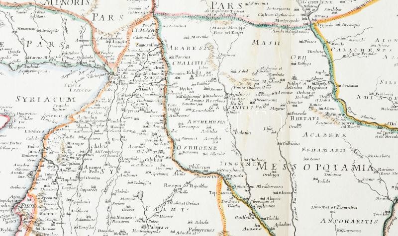 Ph. De la Rue / Semin: Assyria Vetus Divisa in Syriam, Mesopotamiam, Babyloniam, & Assyriam Proprie Dictam.Auctore Ph. de la Rue. Paris 1695. Az Asszír birodalom térképe. Színezett rézmetszet. 520x380 mm / Map of the Assyrian Empire, colored - Image 3