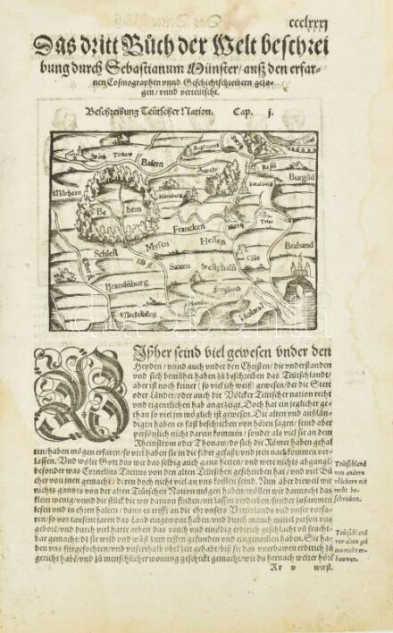 Sebastian Münster: Beschreibung des Teutscher Nation - Németország térképe. megj.: Cosmographia, 1560. fametszetű térkép Lapméret 21x33 cm/ Woodplate map of Germany