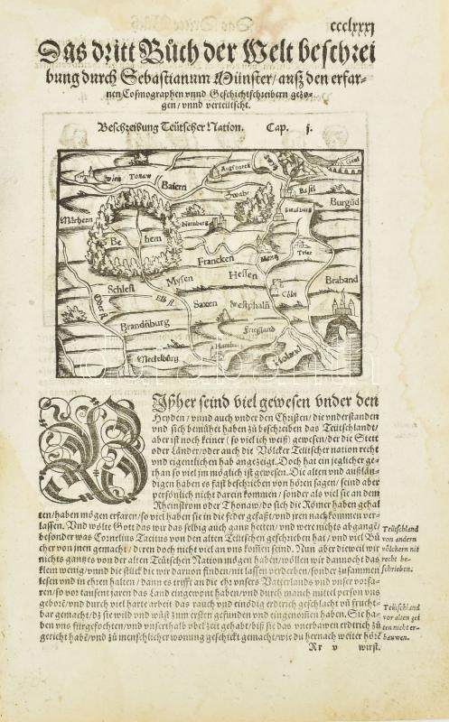 Sebastian Münster: Beschreibung des Teutscher Nation - Németország térképe. megj.: Cosmographia, 1560. fametszetű térkép Lapméret 21x33 cm/ Woodplate map of Germany