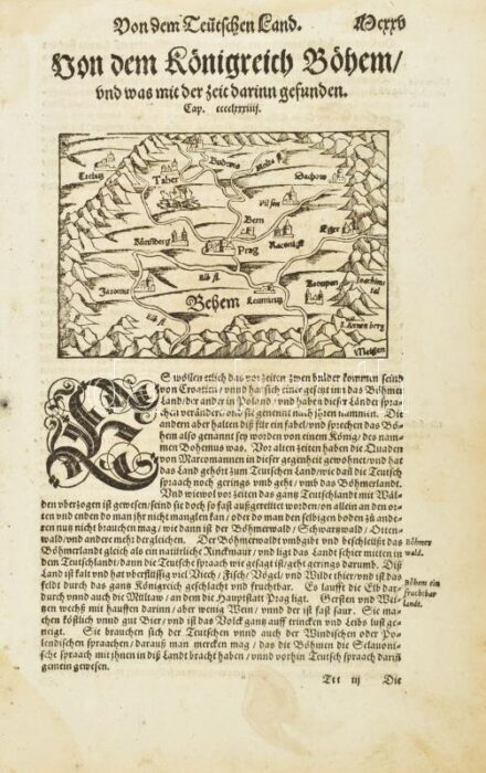Sebastian Münster: von dem Königreich Böhem und was mit der Zeit darinn gefunden - Csehország térképe. megj.: Cosmographia, 1560. fametszetű térkép Lapméret 21x33 cm/ Woodplate map of Czech kingdom. Bohemia