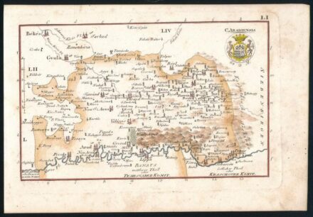 1804 Czetter Sámuel (1765-1829 k.): Arad vármegye térképe. C[omitatus] Aradiensis In: [Korabinszky János Mátyás]: Korabinsky, Johann Matthias: Atlas Regni Hungariae Portatilis LVIII. Bécs, 1804. Schaumburg und Compagnie, színezett rézmetszet,10,5x16,5