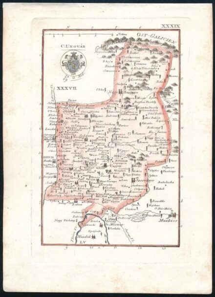 1804 Czetter Sámuel (1765-1829 k.): Ung vármegye térképe. C[omitatus] Ungvar In: [Korabinszky János Mátyás]: Korabinsky, Johann Matthias: Atlas Regni Hungariae Portatilis LVIII. Bécs, 1804. Schaumburg und Compagnie, színezett rézmetszet,10,5x16,5