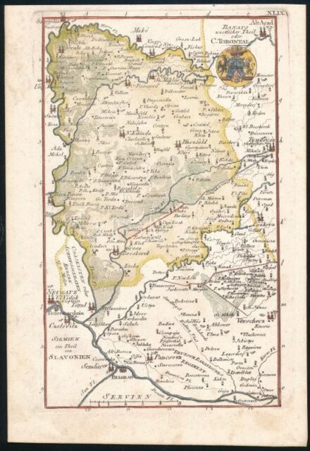 1804 Czetter Sámuel (1765-1829 k.): Torontal vármegye térképe. C[omitatus] Torontal In: [Korabinszky János Mátyás]: Korabinsky, Johann Matthias: Atlas Regni Hungariae Portatilis LVIII. Bécs, 1804. Schaumburg und Compagnie, színezett rézmetszet,10,5x16,5