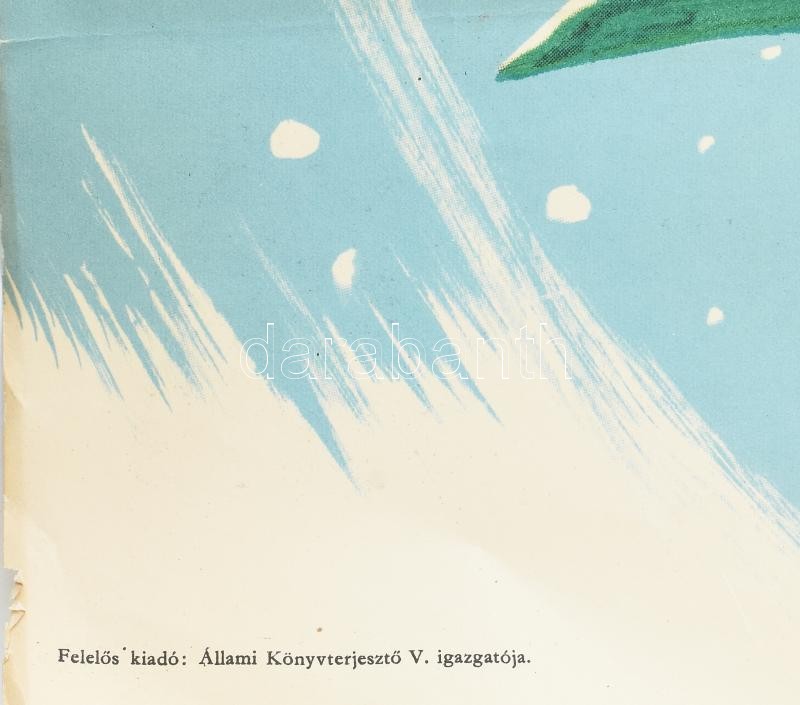1957 Ajándékozzon könyvet, plakát, hajtva, Bócz István grafikája, hajtásnyomokkal, 82×57 cm - Image 2