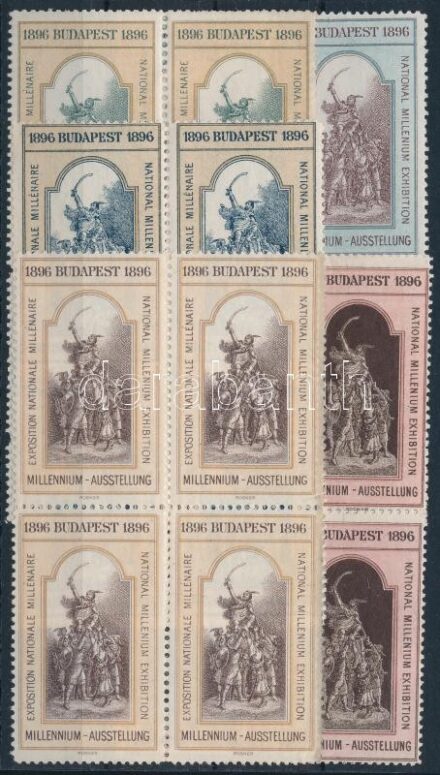 1896 Budapest millennium 5 klf levélzáró négyestömbökben / labels in blocks of 4