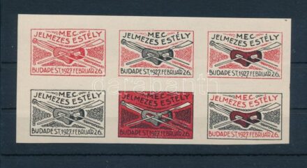 1927 M.E.C. jelmezes estély levélzáró kisív / label mini sheet