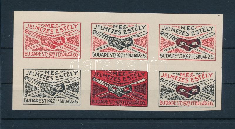 1927 M.E.C. jelmezes estély levélzáró kisív / label mini sheet