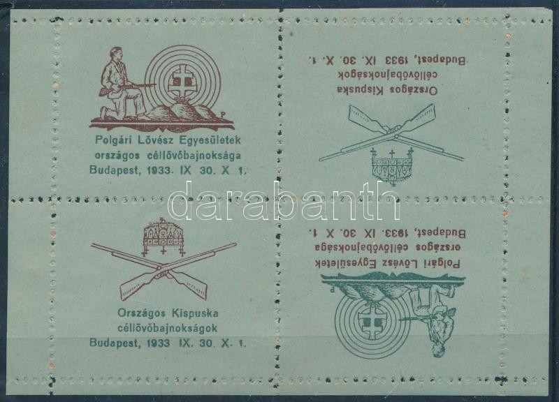 1933 Polgári Lövész Egyesületek levélzáró kisív / label mini sheet