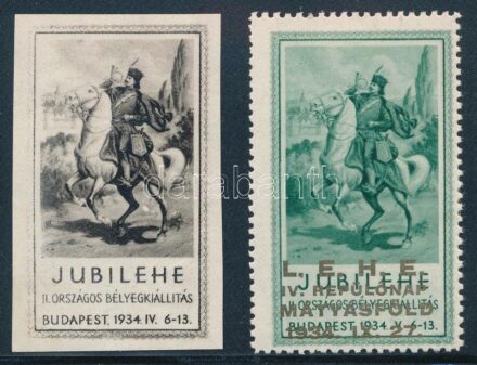 1934 Jubilehe vágott levélzáró + Jubilehe Repülőnap arany felülnyomású levélzáró / labels