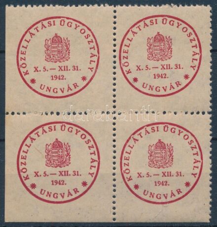 Ungvár 1942 "Közellátási ügyosztály" zárópecsét négyestömb