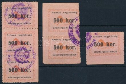 6 db Szikszó városi illetékbélyeg