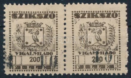 Szikszó városi illetékbélyeg 200f pár eltolódott felülnyomással / shifted overprint