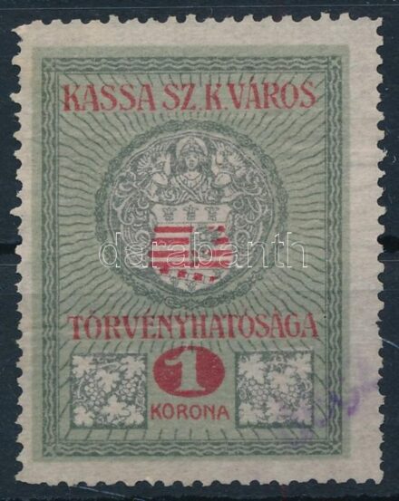 Kassa városi illetékbélyeg 1K