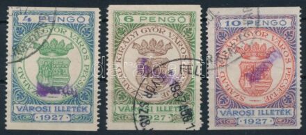 3 db Győr városi illetékbélyeg