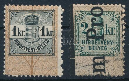 Hirdetvény bélyeg 1kr és 2kr
