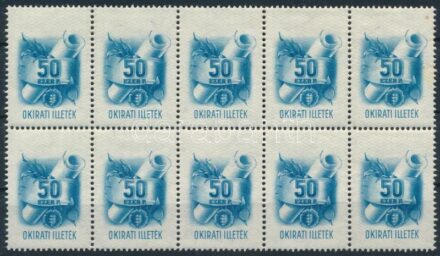 Okirati illetékbélyeg 50 ezer P 10-es tömb