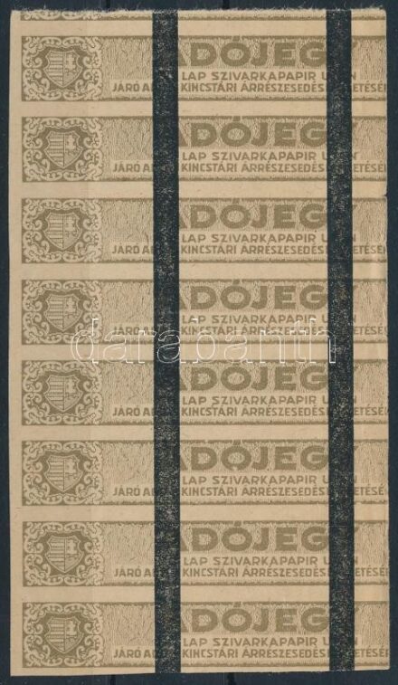 Szivarkapapír adójegy ívdarabban, függőleges érvénytelenítő csíkokkal