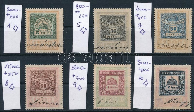 1900 6 db forgalmi adóbélyeg csillagvízjellel! Nagyon ritka! / fiscal stamps with star in the watermark (Szűcs katalógus EUR 315,-)