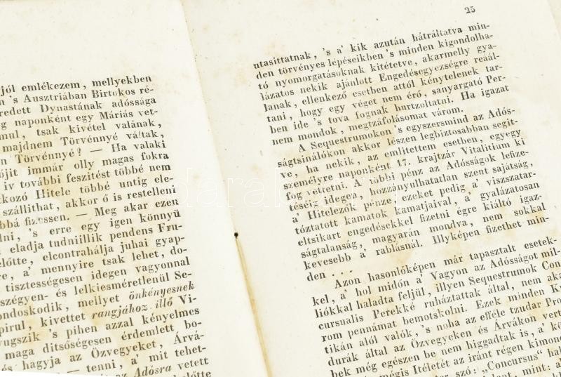 WACHTLER Bernát: Nyíltszívű észrevételek a Magyarország számára javallott váltó- s törvénykezésrendre s némelly ezzel rokon tárgyakra. Magyarra fordította: Thaisz Endre. Pesten, 1832. Ny.: Füskúti Landerer. XII. 180 p. Korabeli. kissé sérült papírborítóva - Image 3