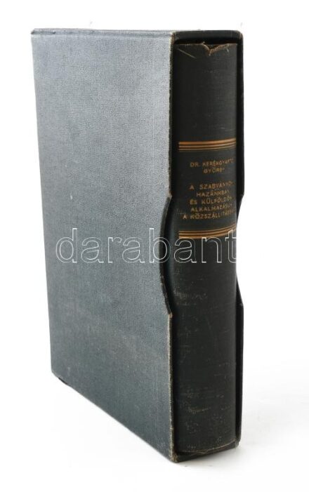 Kerékgyártó György: A szabványok hazánkban és külföldön. Alkalmazásuk a közszállításban Bp., 1937. Monopol. 520 p . + 1 kih tábl. Egészvászon kötésben, vászon! védőborítóval, szép állapotban, vászonborítású tékában. Ritka közlekedés témájú