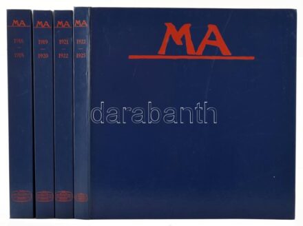 MA. Aktivista művészeti és társadalmi folyóirat. 1-4. köt. Szerk.: Kassák Lajos, Uitz Béla.. Teljes, reprint kiadás: Bp.-Wien, 1916-1925. 1-10. évf. Bp., 1971. Akadémiai. A 4. kötetben 3 melléklettel. Kiadói festett nyl-kötésben. Benne rengeteg Kassák Laj