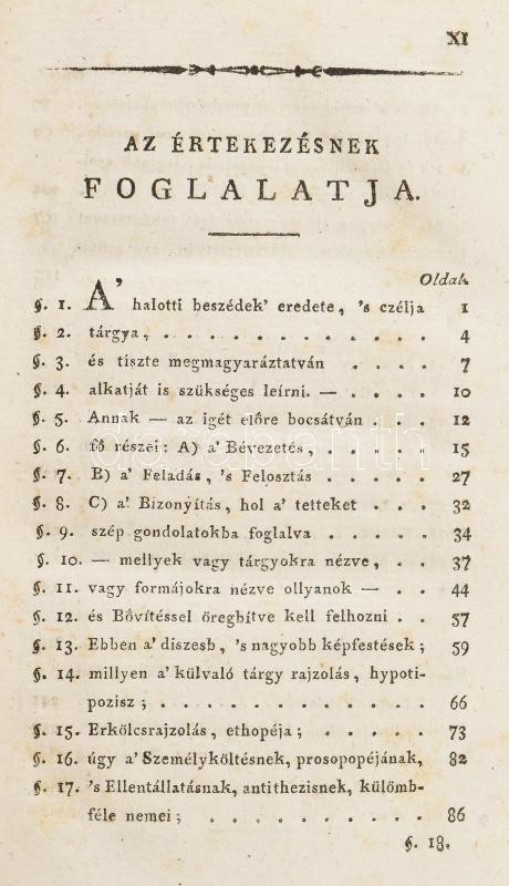 Horváth János: Az ékesszóllás a' koporsóknál. Veszprém, 1816., Számmer Klára, XVI+357+ 3 p. Korabeli kartonált papírkötés, kissé kopott borítóval, foxing foltos lapokkal. - Image 4