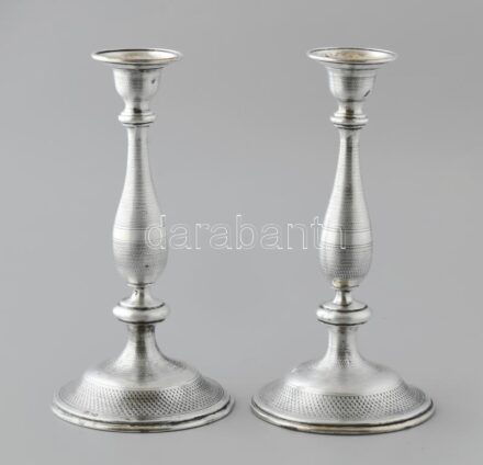 Ezüst (Ag) gyertyatartó pár. Dianás jelzéssel, PD mesterjeggyel XIX. sz. vége 400 g, m: 24 cm