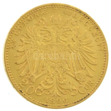 Ausztria 1896. 20K Au "Ferenc József" (6,77g/0.900) T:AU,XF apró ph / Austria 1896. 20 Corona Au "Franz Joseph" (6.77g/0.900) C:AU,XF small edge error Krause KM#2806