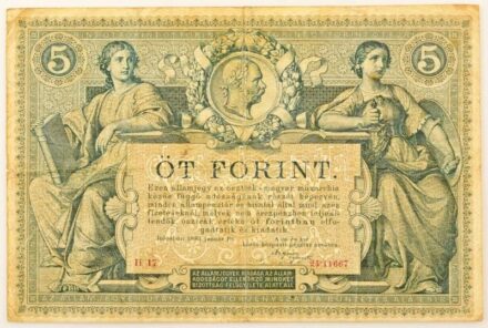1881. 5Ft / 5G "Ii 17 24 11667" piros sorszámozással T:F,VG folt Austro-Hungarian Monarchy 1881. 5 Forint / 5 Gulden with "Ii 17 24 11667" red serial number C:F, spotted Adamo G127, Krause P#A154