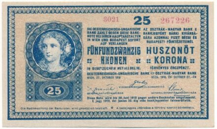 1918. 25K hullámos hátlap "3021" eltérő méretű sorozat és sorszám T:XF / Hungary 1918. 25 Korona "3021" different size in the series prefix and serial numbers C:XF