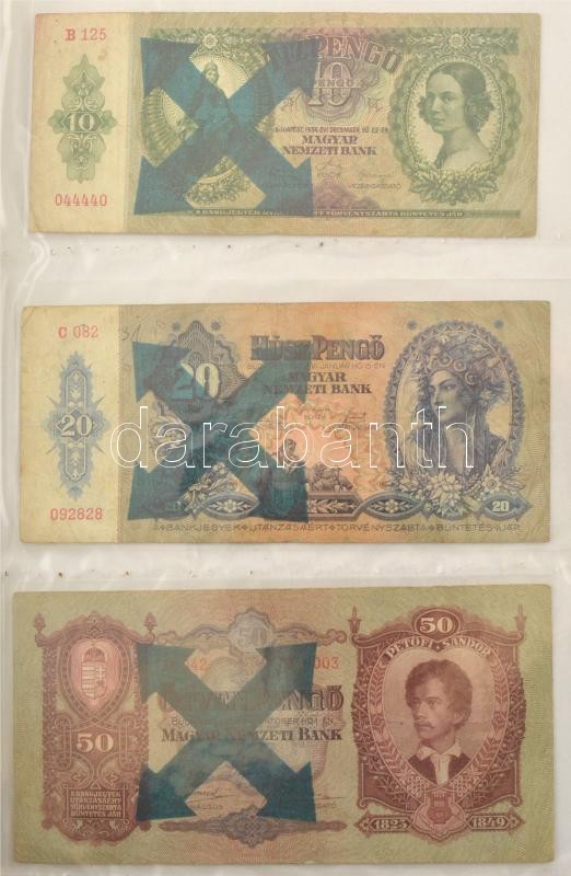 1930-1946. 62db-os pengő bankjegy tétel mind, többségében valamelyik numizmatikai találkozó, kiállítás felülbélyegzésével vagy bélyeggel ellátva, többek között "200 éves a hazai papírpénz 1760-1960", "Forradalmi Pénzkiállítás Dorog 1967.", "A Magyar Pénz - Image 4