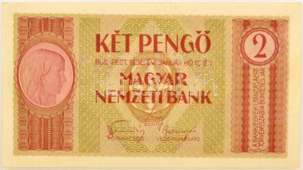 1938. 2P "J1 11 068668" Tervezet, nem került forgalomba, "MINTA" perforációval T:AU / Hungary 1938. 2 Pengő "J1 11 068668" unissued banknote with "MINTA (SPECIMEN)" perforation C:AU Adamo SPT2