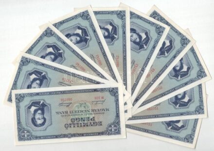1945. 1.000.000P (10x) három részletben sorszámkövetők "N 108 060738 - N 108 060753" T:AU / Hungary 1945. 1.000.000 Pengő (10x) consecutive serials in three parts "N 108 060738 - N 108 060753" C:AU Adamo P25