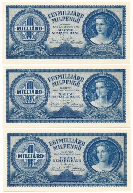 1946. 1.000.000.000MP (10x) T:AU / Hungary 1946. 1.000.000.000 Milpengő (10x) C:AU Adamo P34