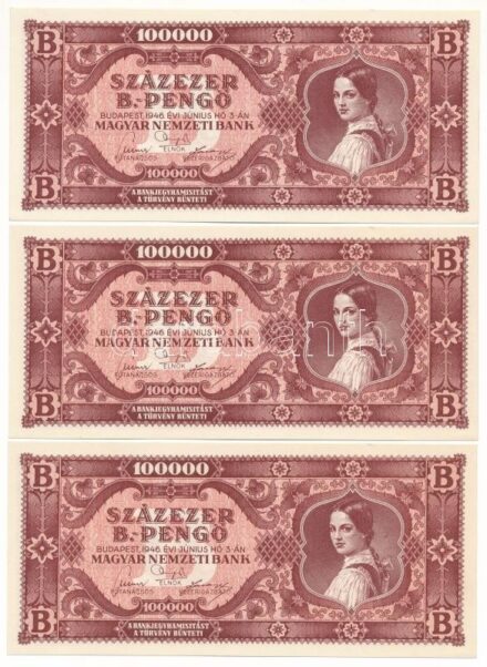 1946. 100.000BP (10x) T:AU / Hungary 1946. 100.000 Bilpengő (10x) C:AU Adamo P36