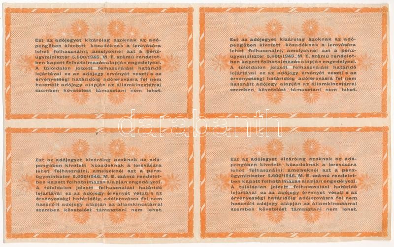 1946. 100.000.000AP (4x) négyes ívben, ívből kivágva, nem vízjeles papíron T:F / Hungary 1946. 100.000.000 Adópengő (4x) in a partial sheet of four, cut from sheet, on non-watermarked paper C:F Adamo P55a - Image 2