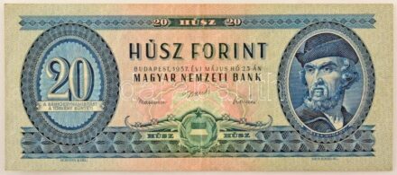1957. 20Ft "C 024 088685" T:F / Hungary 1957. 20Ft "C 024 088685" C:F Adamo F11, Krause P#169